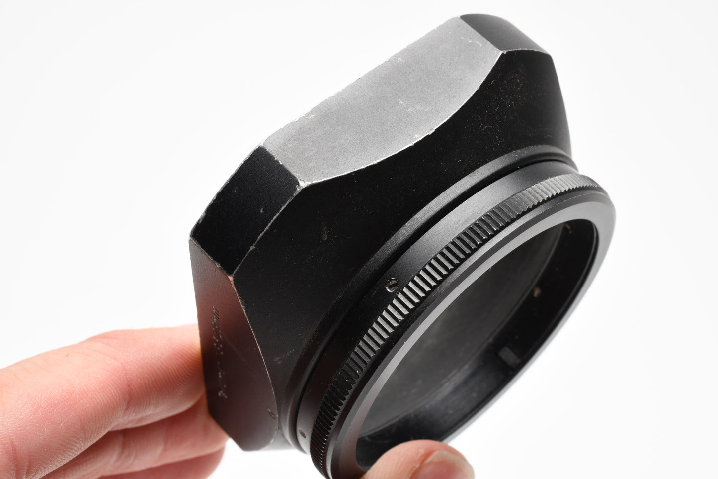 Takumar 28mm f3.5 metal lens hood, 49mm diameter, Good w/Case