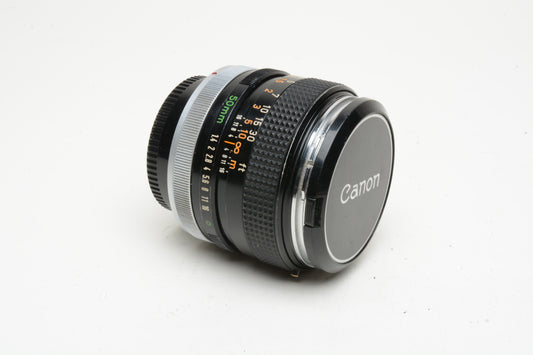 Canon 50mm f1.4 FD Silver Rim Prime lens Breech mount, caps, clean & sharp