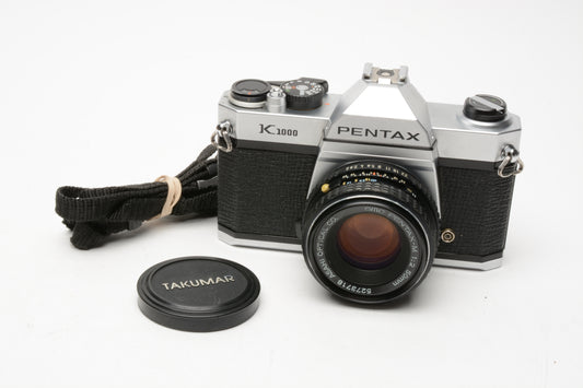Pentax K1000 35mm SLR w/50mm f2 lens, New seals, strap, Late Version