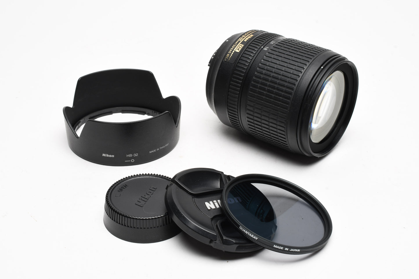 Nikon AF-S 18-105mm f3.5-5.6G ED DX VR zoom lens, Hood, PL filter, Great!