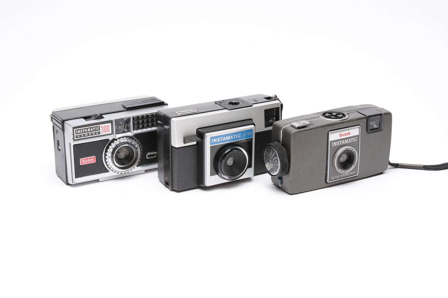 3X Kodak Instamatic cameras 126 format X-15, 300, S-10, Nice display