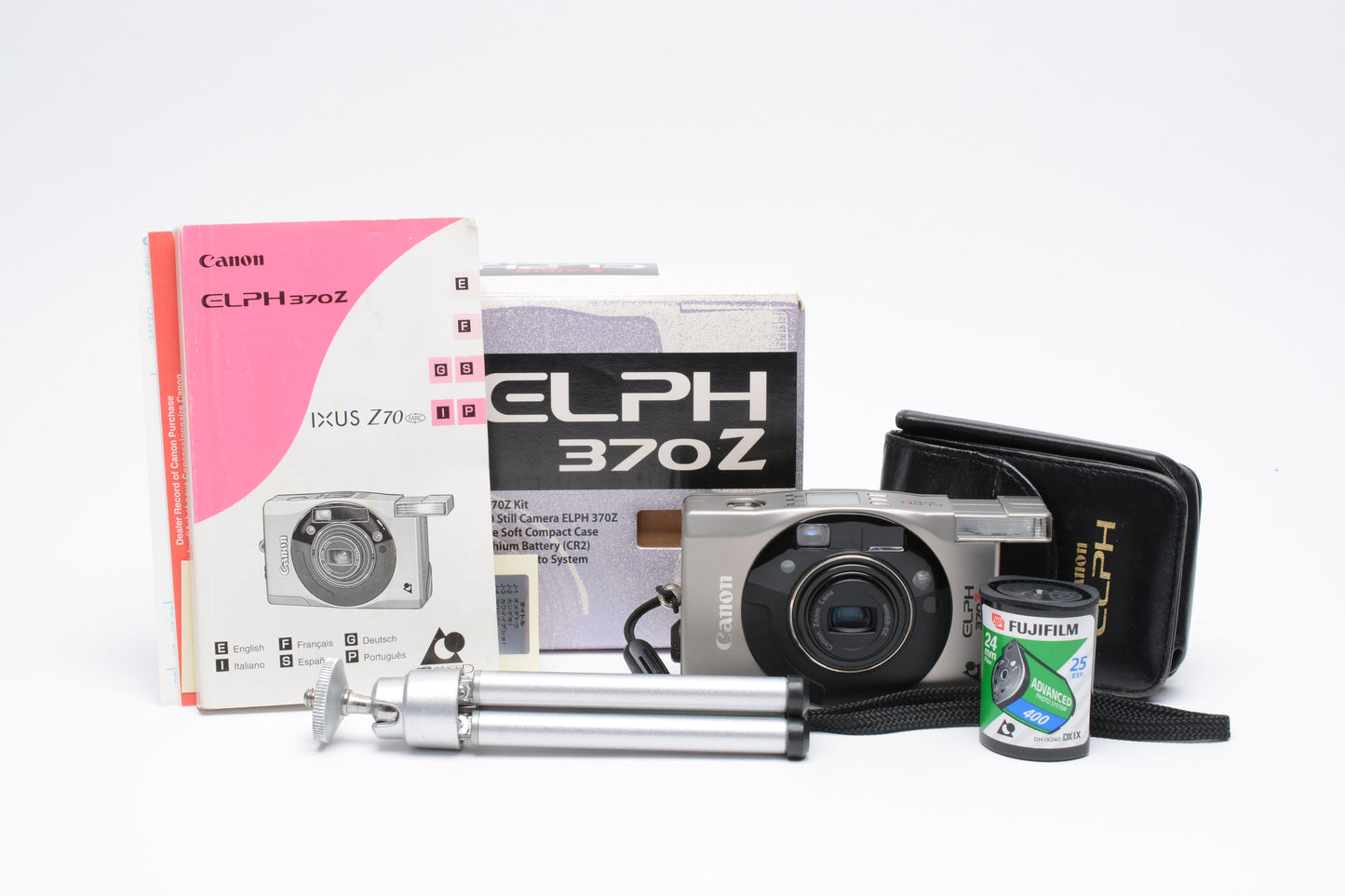 Canon Elph 370Z APS camera w/case, tripod, film!, Tested, Mint-