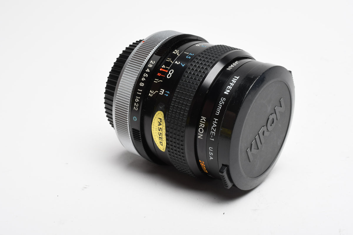 Kiron 28mm f2.8 wide lens for Canon FD Mount lens, Case, UV, Great!
