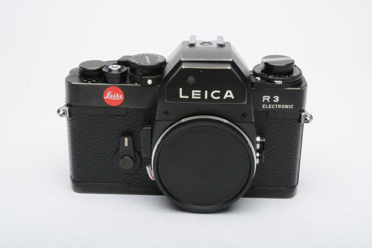 Leica R3 Electronic 35mm SLR body (Black), Boxed, strap+papers, tested