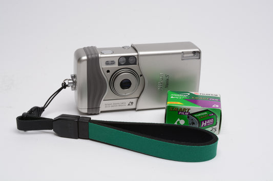Nikon Nuvis S APS camera w/Roll of film!, Tested, Great! Stainless steel