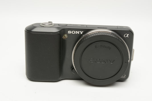Sony NEX-3 camera body, 2batts, charger, strap +Flash, Only 6750 Acts