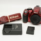 Nikon D3100 Red DSLR Body, battery, charger, strap, 15K Acts, Great!