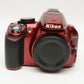 Nikon D3100 Red DSLR Body, battery, charger, strap, 15K Acts, Great!