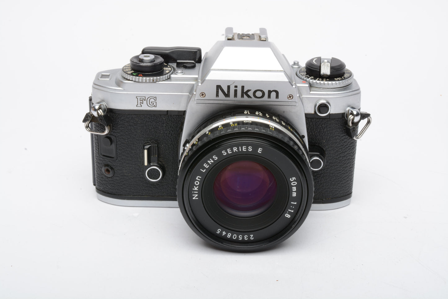 Nikon FG 35mm SLR w/Nikon E 50mm f1.8 lens, new seals, UV, tested, nice!