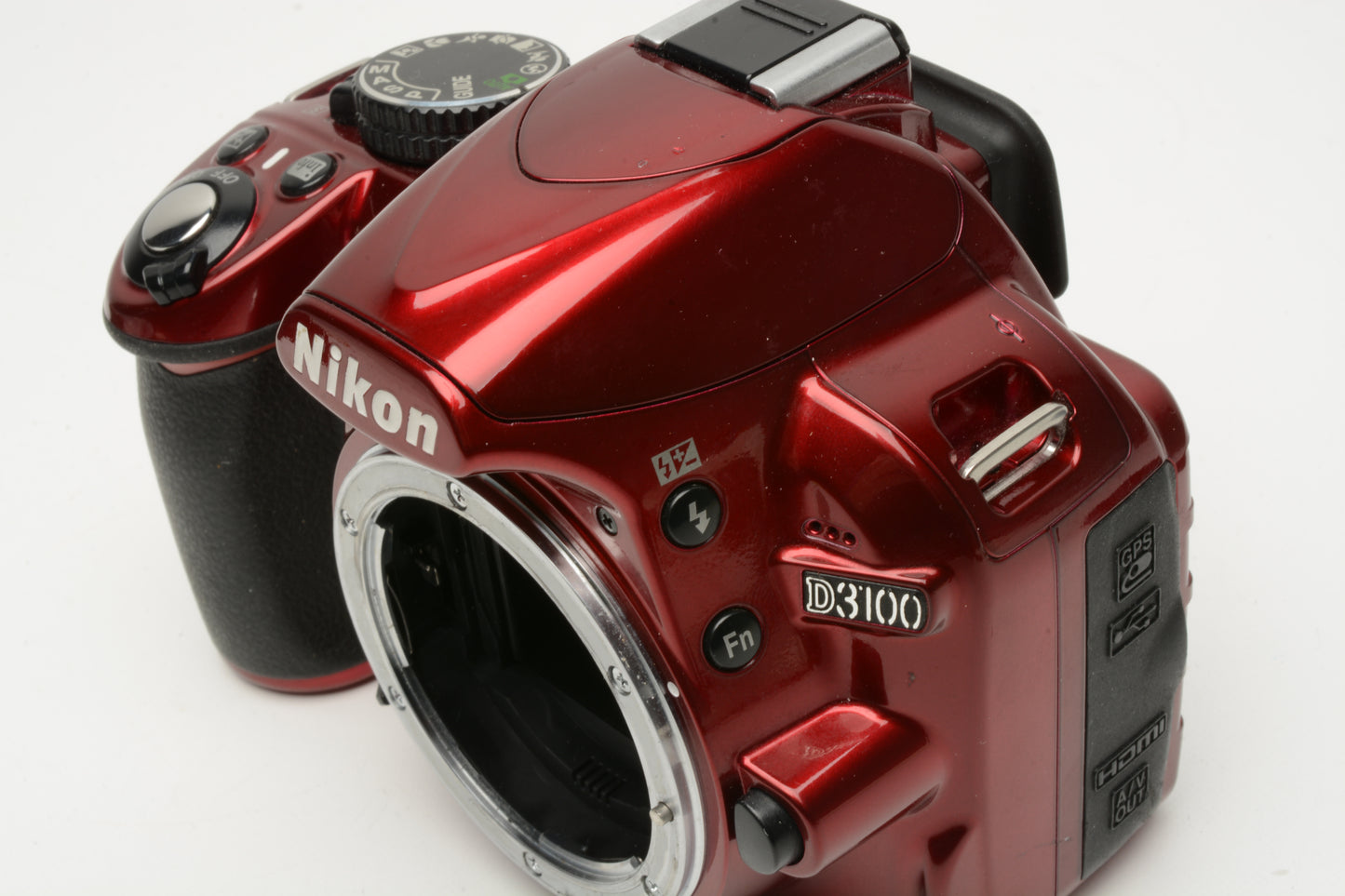 Nikon D3100 Red DSLR Body, battery, charger, strap, 15K Acts, Great!
