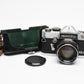 Petri Flex V 35mm SLR Film Camera w/55mm f2 Lens, 1/2 case, Tested