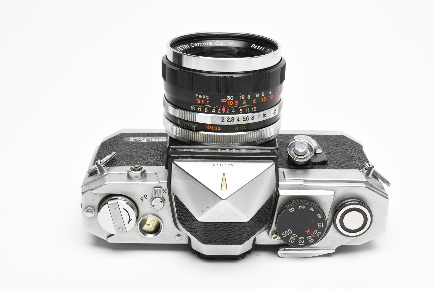 Petri Flex V 35mm SLR Film Camera w/55mm f2 Lens, 1/2 case, Tested