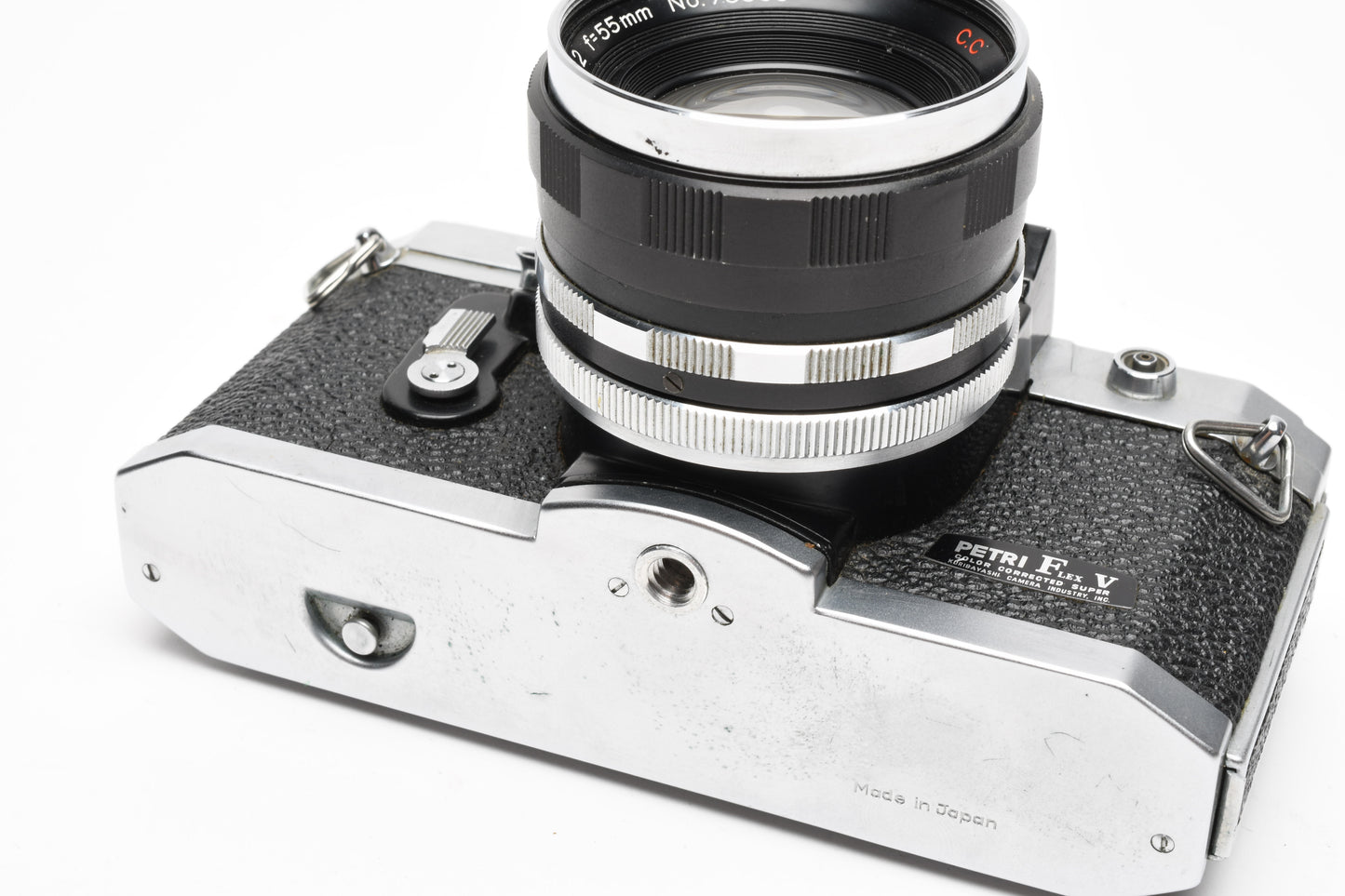 Petri Flex V 35mm SLR Film Camera w/55mm f2 Lens, 1/2 case, Tested