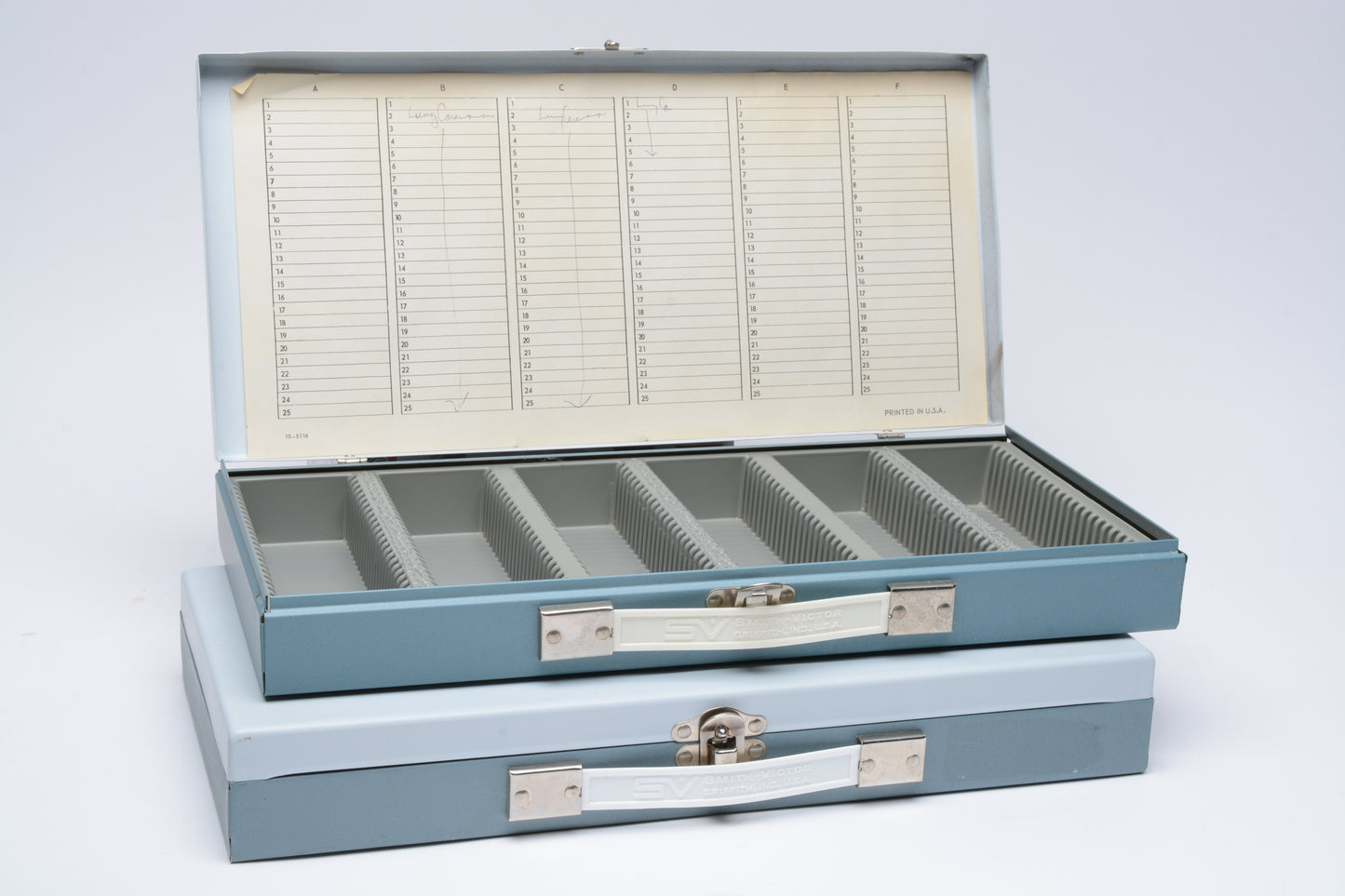 2x Smith Victor Slide Files (SF1) - Each Holds 150 2”x2” 35mm Slides - Blue/White