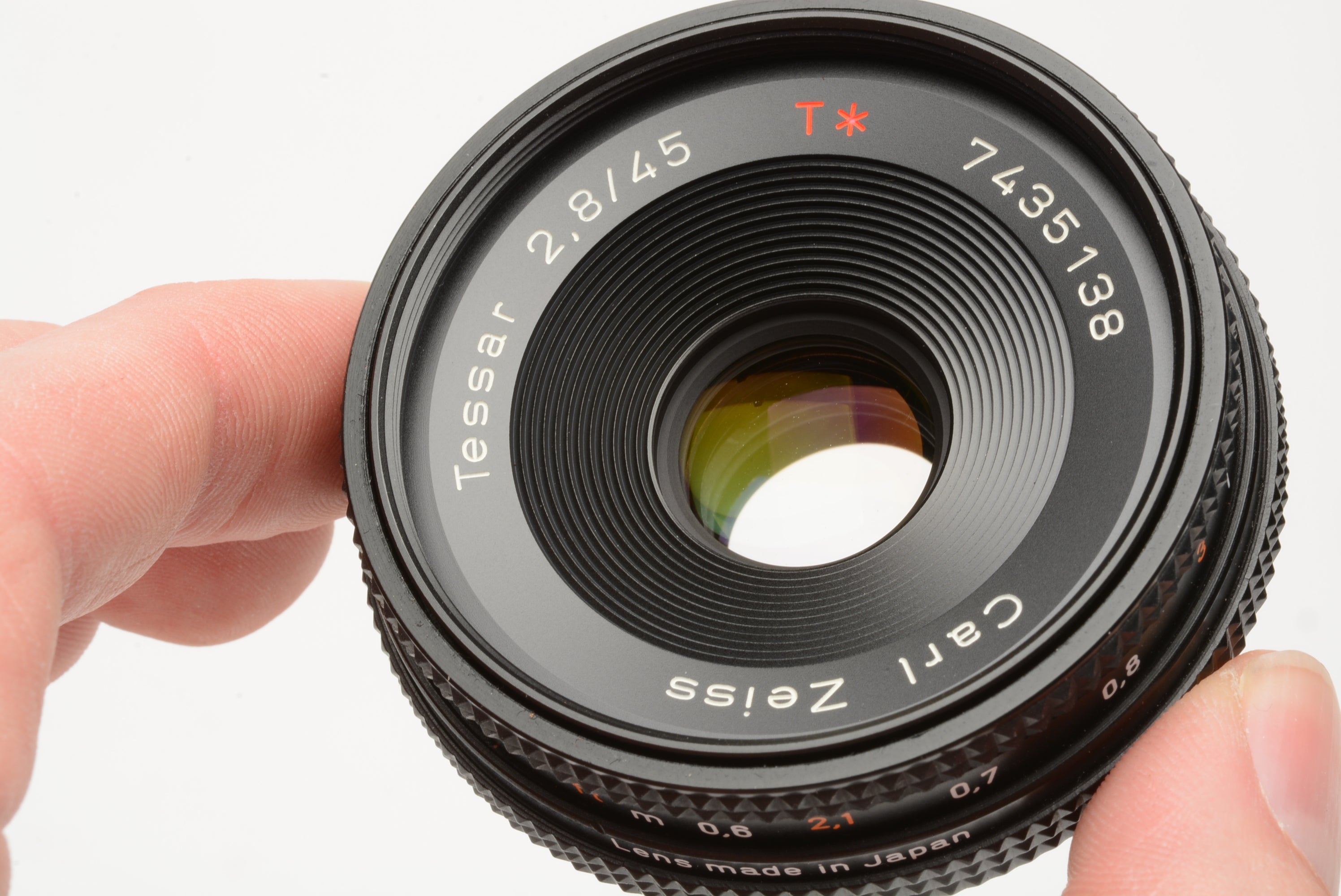 Carl Zeiss Contax Tessar T* 45mm f2.8 Pancake lens, caps, very clean and  sharp!