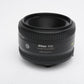 Nikon Nikkor AF 50mm f1.8D Prime lens, caps, cap, UV filter, clean & sharp