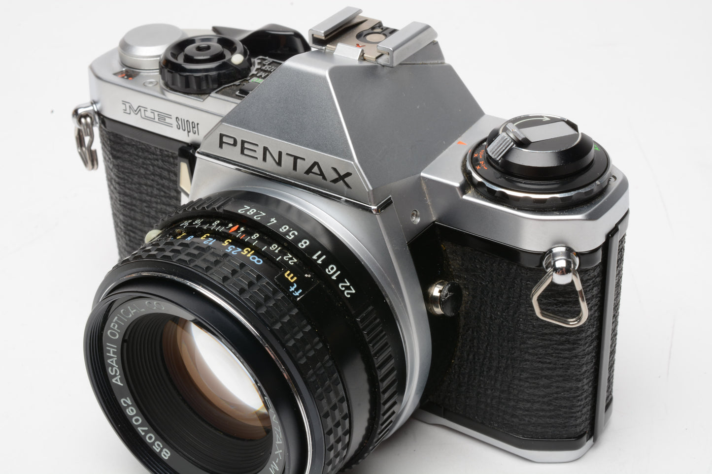 Pentax ME Super 35mm SLR w/50mm f2 SMC lens, cap, strap, new seals!