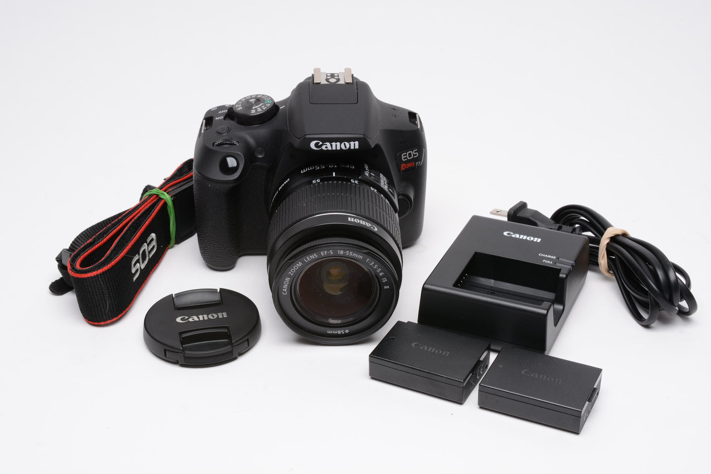 Canon Rebel T7 DSLR w/18-55mm f3.5-5.6 IS II, 2 Batts, Mint-, Only 3417 Acts!