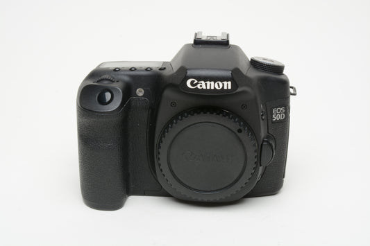 Canon EOS 50D DSLR Body w/Battery, charger, strap, body cap+16GB CF, 13K Acts