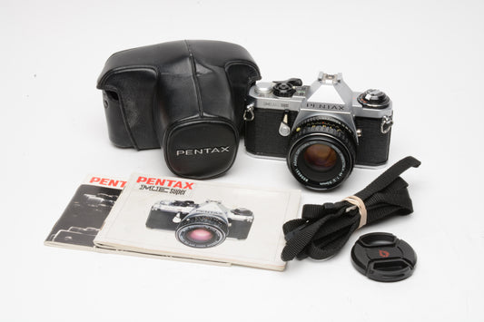 Pentax ME Super 35mm SLR w/50mm f2, fitted case, manual, strap, Tested