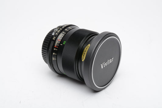 Vivitar 28mm F2.5 Nikon F Mount Lens, caps + case