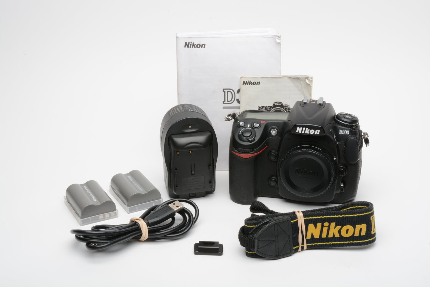 Nikon D300 DSLR Body, 2batts, charger, manual, USB, strap, only 10,547 Acts, clean