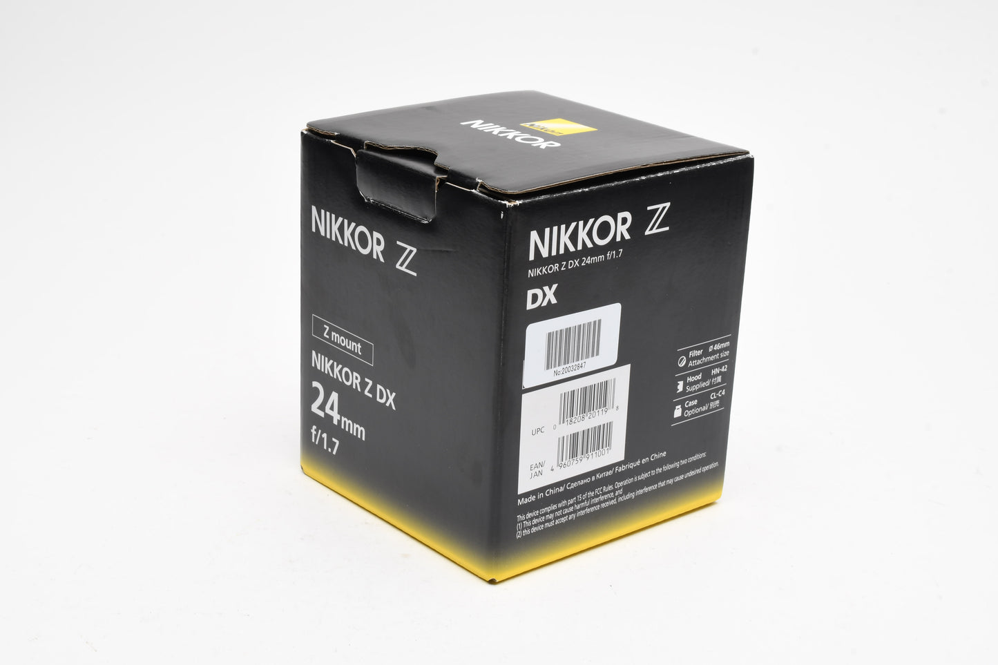 Nikon Nikkor Z 24mm f1.7 Z DX lens, HN-42 Hood, Mint-, Boxed, USA