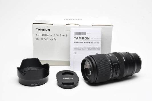 Tamron 50-400mm f4.5-6.3 Di III VC VXD Lens For Nikon Z, Hood, USA Version, Box