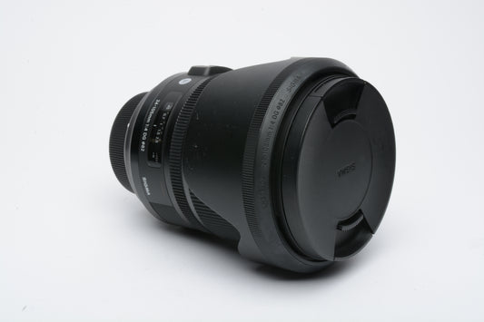 Sigma AF 24-105mm f4 DG OS HSM Art lens for Nikon, caps + hood, Mint-