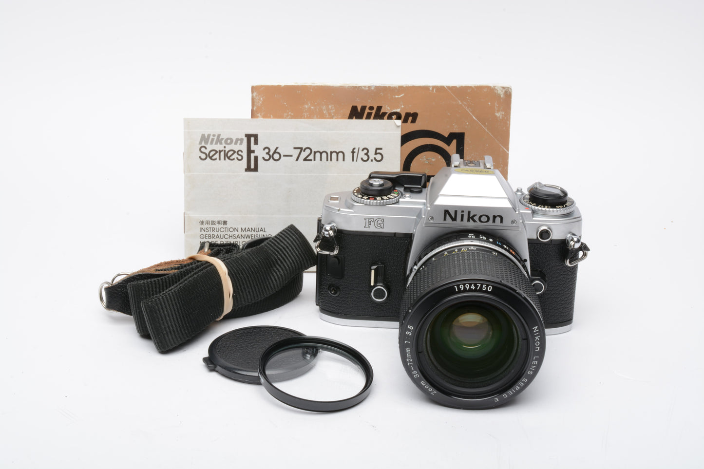 Nikon FG 35mm SLR w/Nikon E 36-72mm zoom lens, new seals, UV, tested, nice!