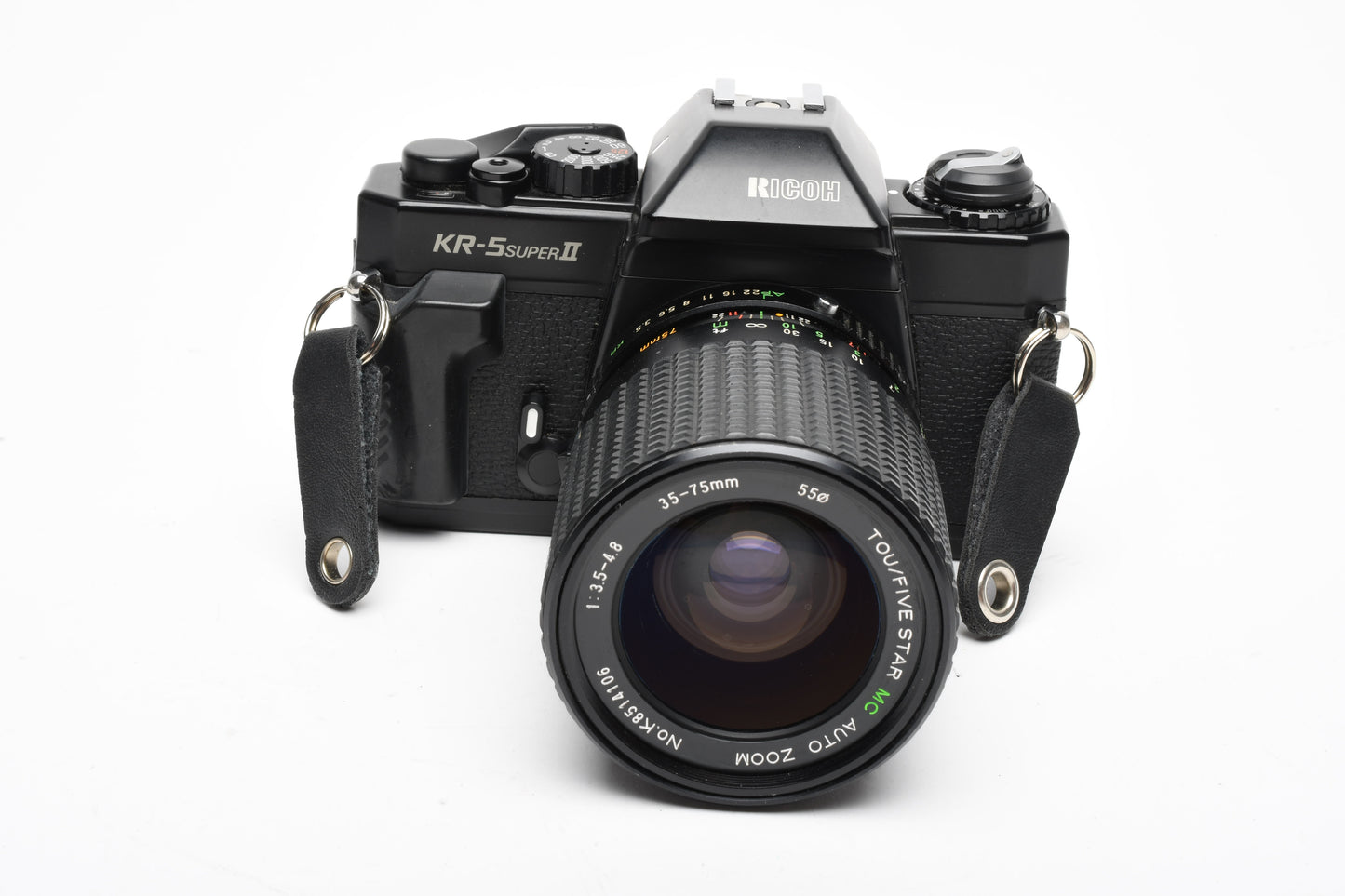 Ricoh KR-5 Super II 35mm SLR w/5 Star 35-75mm f3.5-4.8 zoom, Strap, Great