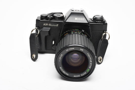 Ricoh KR-5 Super II 35mm SLR w/5 Star 35-75mm f3.5-4.8 zoom, Strap, Great
