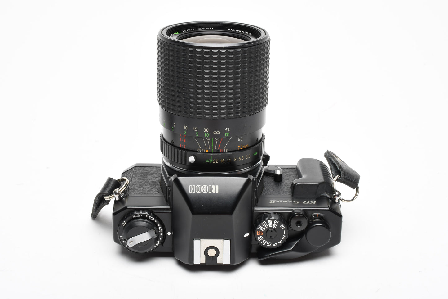 Ricoh KR-5 Super II 35mm SLR w/5 Star 35-75mm f3.5-4.8 zoom, Strap, Great