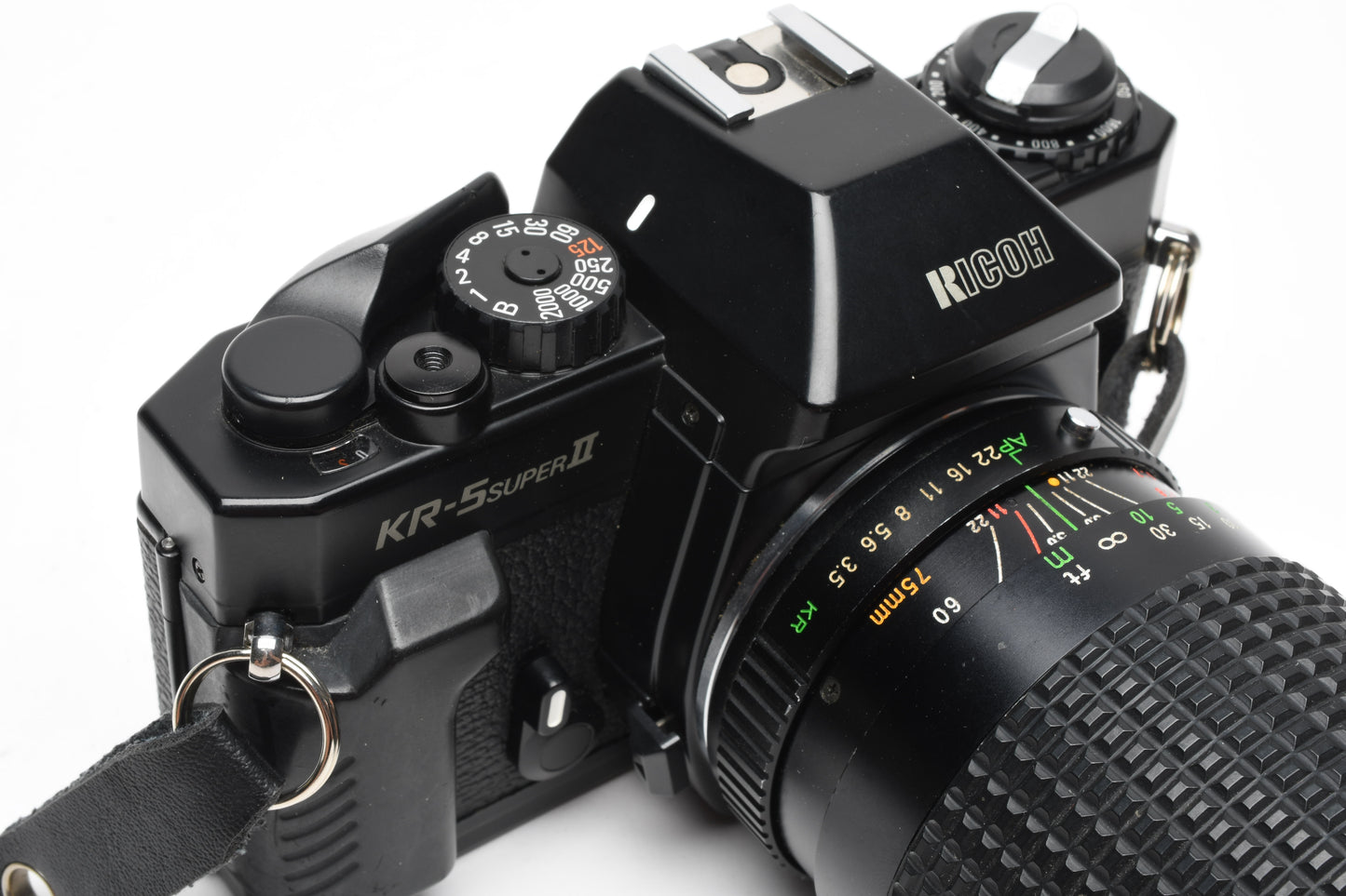 Ricoh KR-5 Super II 35mm SLR w/5 Star 35-75mm f3.5-4.8 zoom, Strap, Great