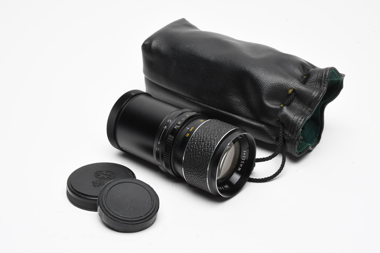 Hanimar 135mm f3.5 Portrait aperture preset M42 Mount Lens, Caps+Pouch