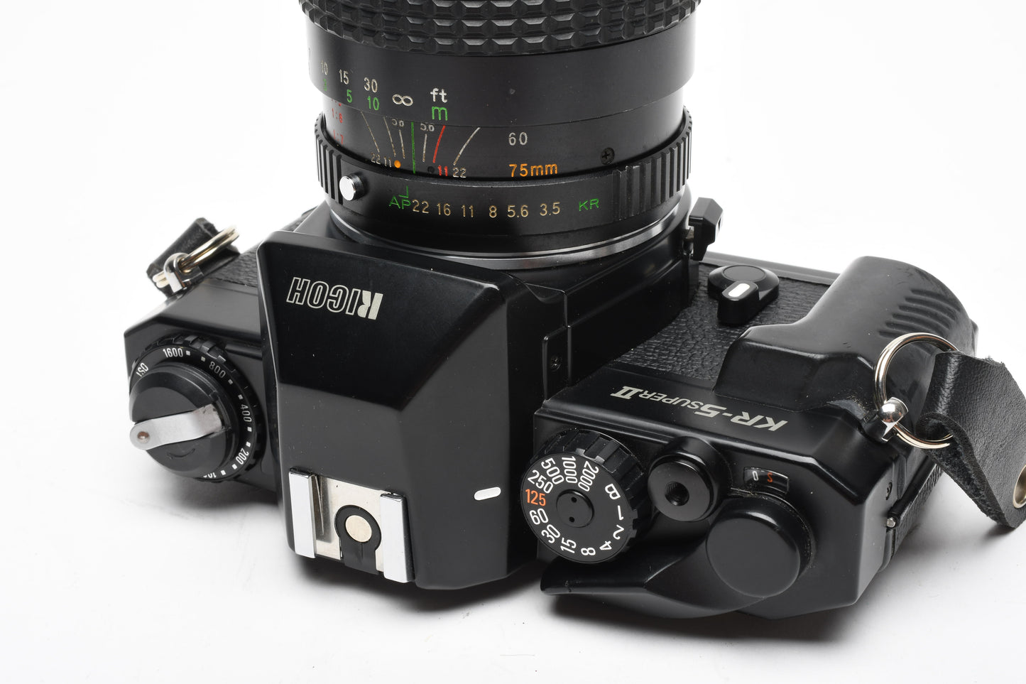 Ricoh KR-5 Super II 35mm SLR w/5 Star 35-75mm f3.5-4.8 zoom, Strap, Great