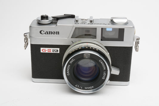 Canonet QL17 GIII Rangefinder Camera with 40mm 1.7 Lens, New seals, UV, tested, Clean!