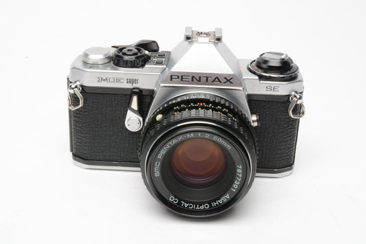 Pentax ME Super SE 35mm SLR Camera w/50mm f2 lens, Sky, Tested, Nice!