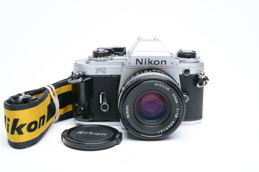 Nikon FG 35mm SLR w/Nikkor 50mm f1.8, New seals, Strap, Great!