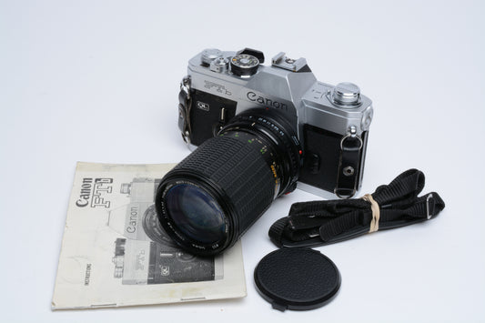 Canon FTb QL 35mm SLR w/Sigma 35-135mm f3.5-4.5 Zoom, Manual, New seals, Good