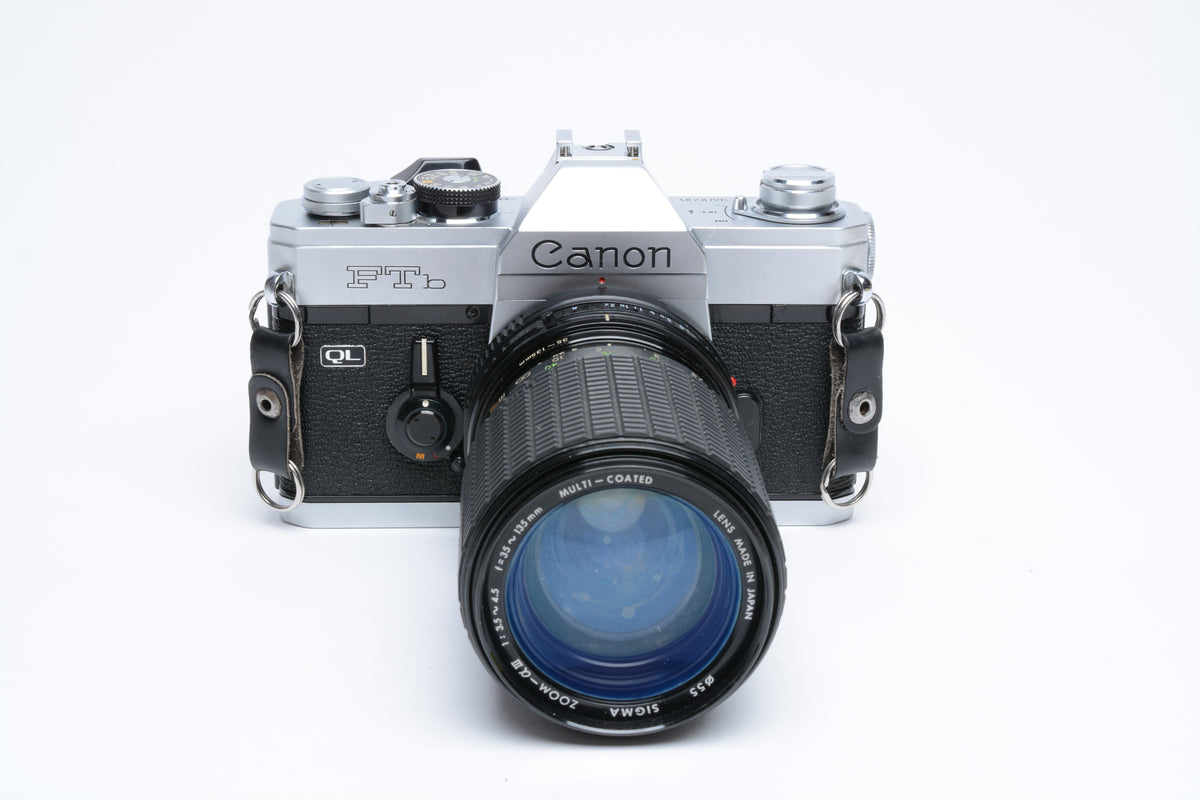 Canon FTb QL 35mm SLR w/Sigma 35-135mm f3.5-4.5 Zoom, Manual, New seals, Good