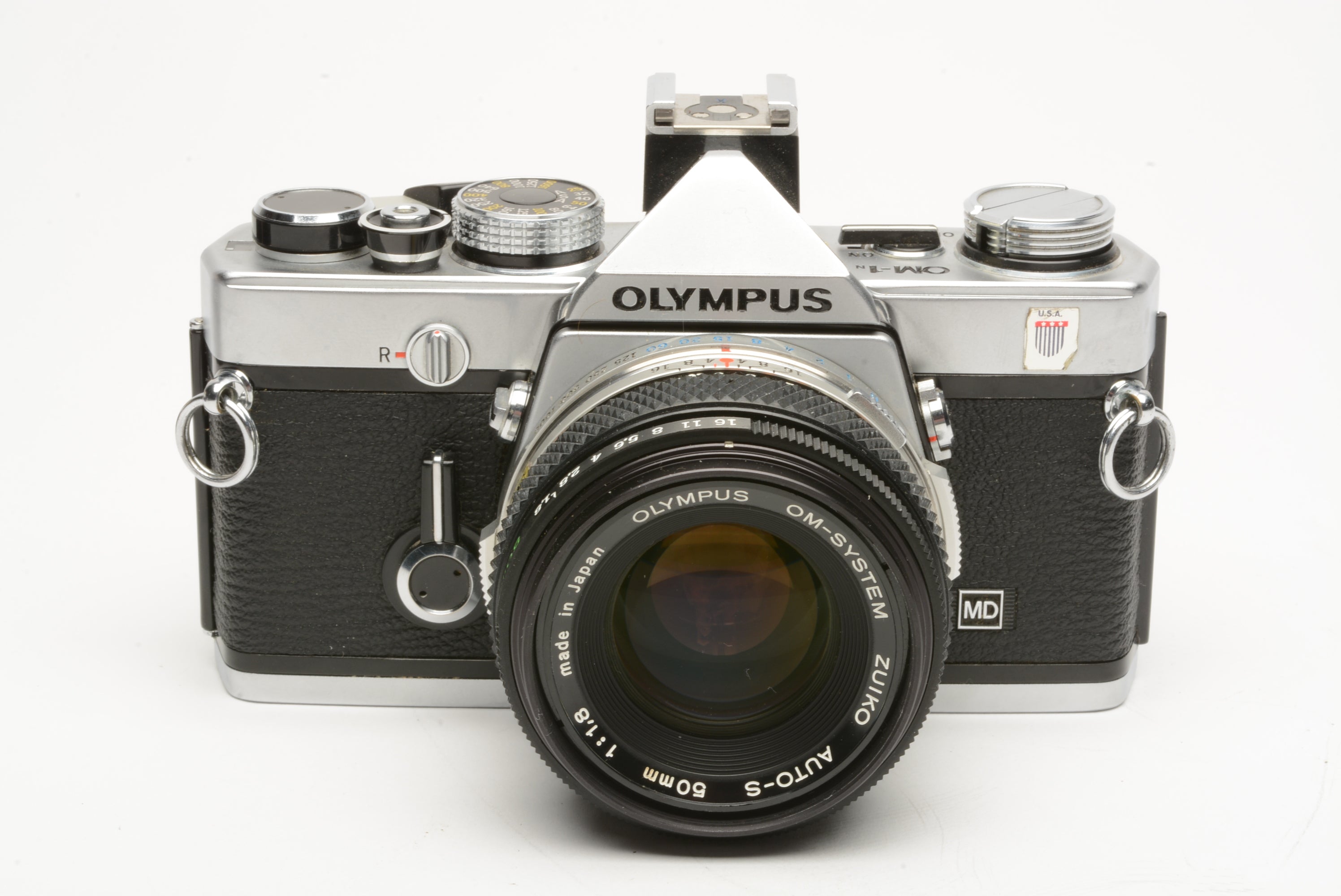 Olympus OM-1N MD 35mm SLR w/Zuiko 50mm f1.8, shoe, New seals, strap, Mint-!