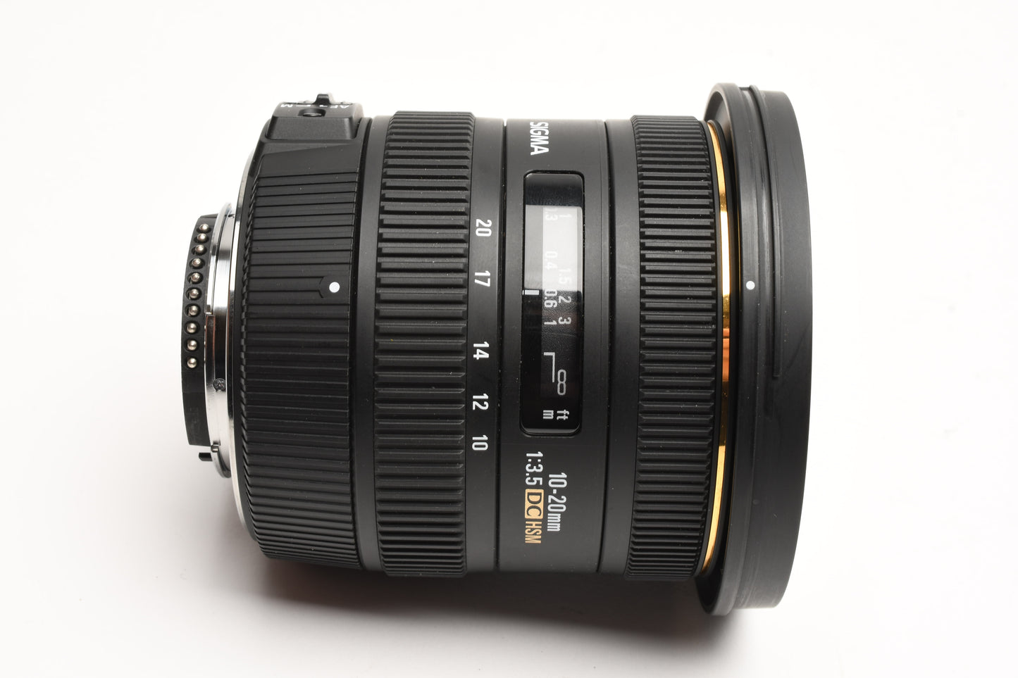 Sigma AF 10-20mm f3.5 DC HSM wide zoom lens Nikon Hood, caps, UV, case Mint-