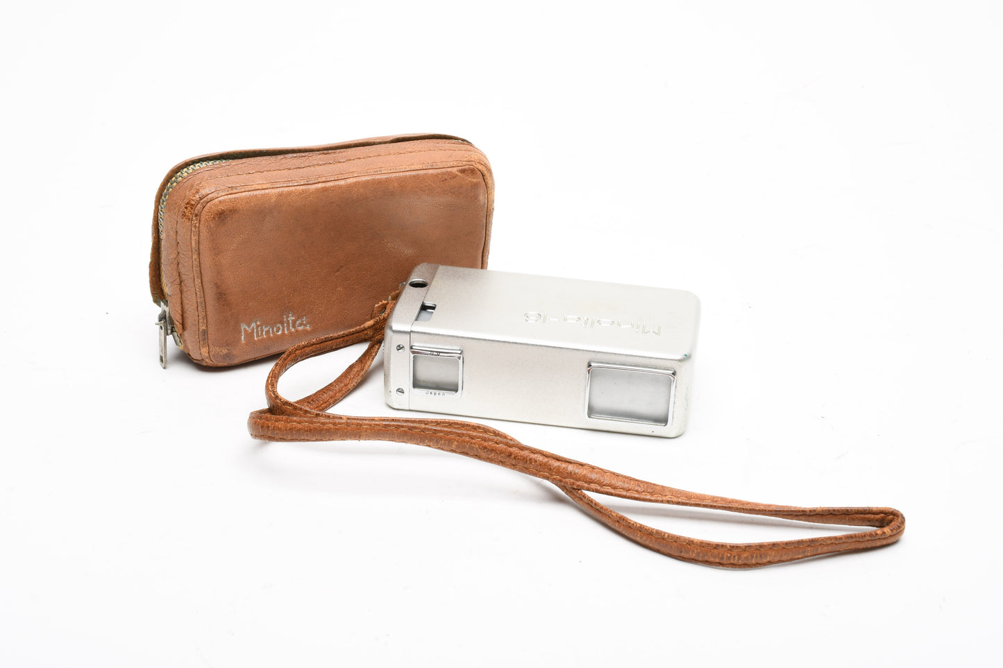 Minolta 16 Subminiature camera, case, UV, strap, Works! Clean
