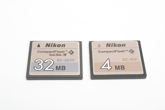 2pack Nikon CF compact flash cards EC-4CF & EC-32CF for early digital cameras