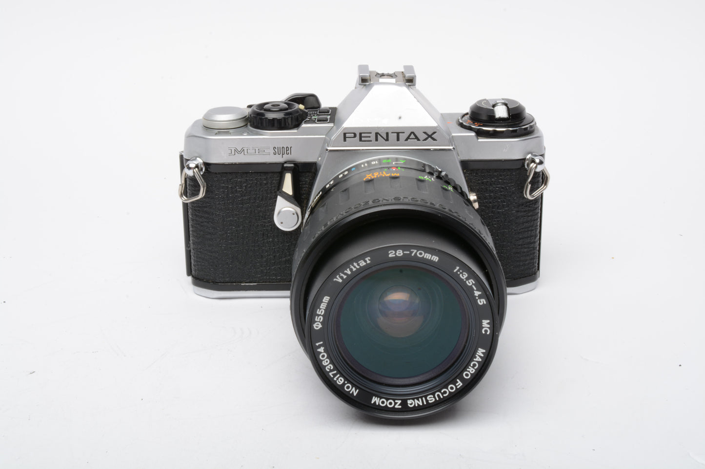 Pentax ME Super 35mm SLR w/28-70mm f3.5-4.5 zoom Lens, new seals +Flash!