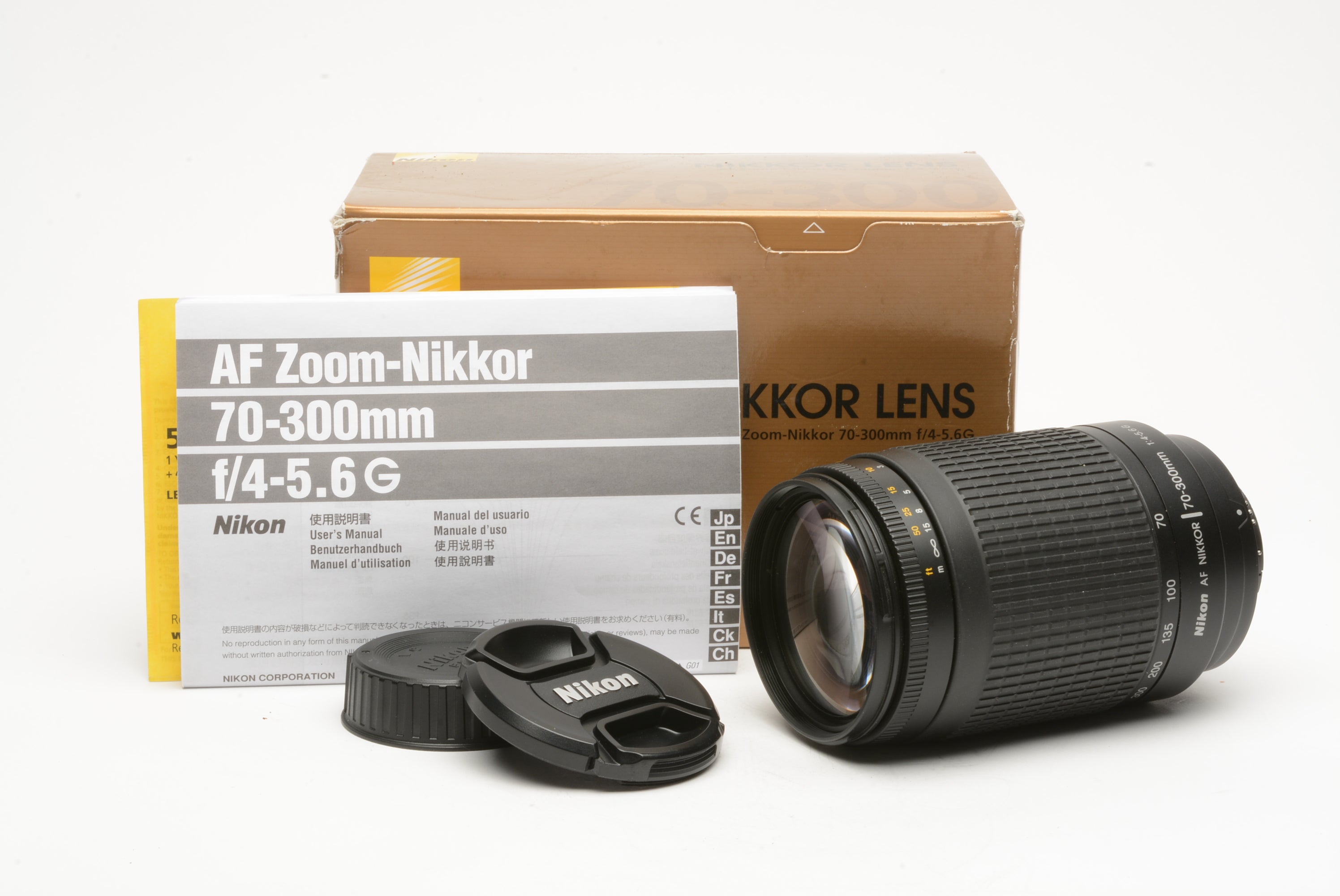 Nikon AF Zoom Nikkor 70-300mm f4.5-5.6G zoom, caps + manual, very clean