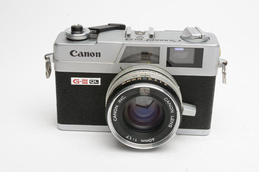 Canonet QL17 GIII Rangefinder Camera with 40mm 1.7 Lens, New seals, tested, great!