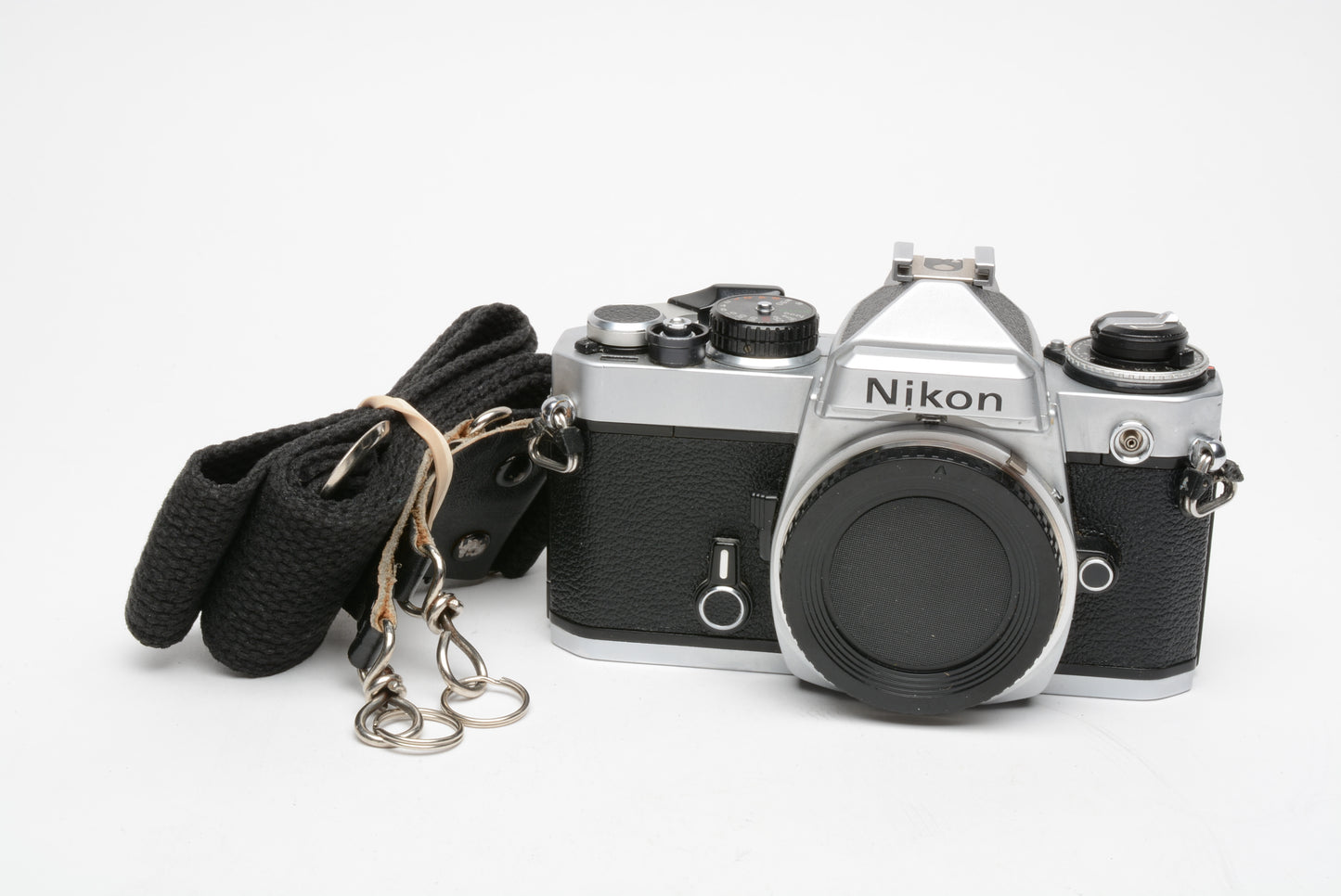 Nikon FE chrome 35mm SLR body, new seals, very clean, nice!