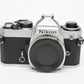 Nikon FE chrome 35mm SLR body, new seals, very clean, nice!